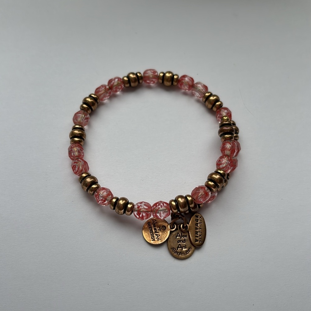 🟨Alex & Ani Gold & Pink Memory Wire Bracelet Infused W/Their “Energy Technology”